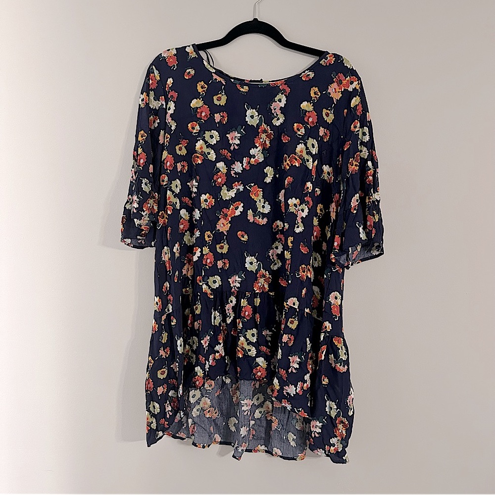 Pleione Colourful Floral Flowy Navy Lightweight Tunic